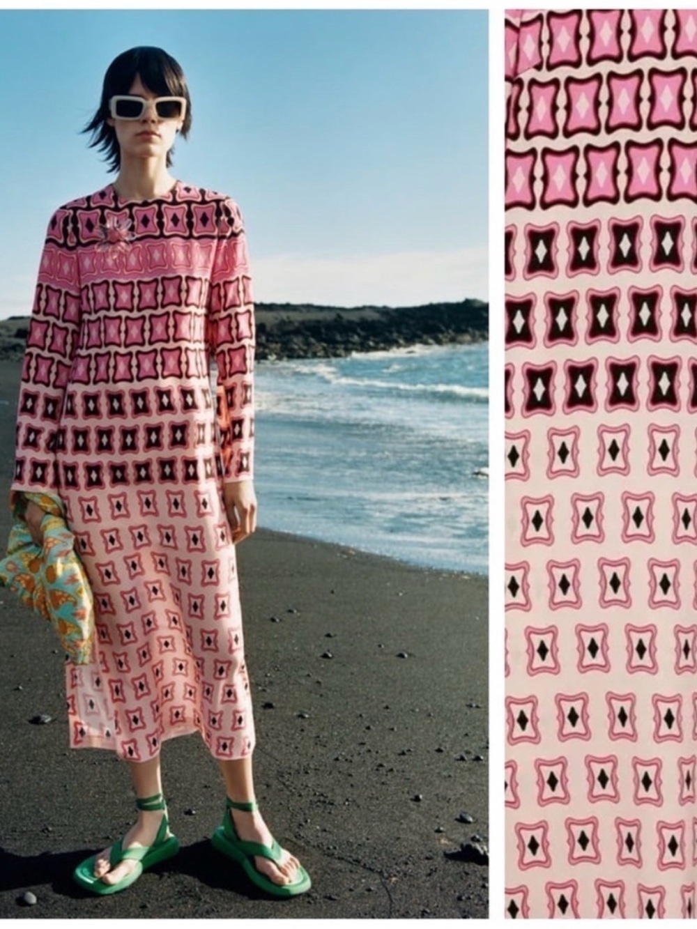 ZARA Pink & Black Geometric Long Sleeve Mod Dress (rare & retired)- NWT - Picture 6 of 8
